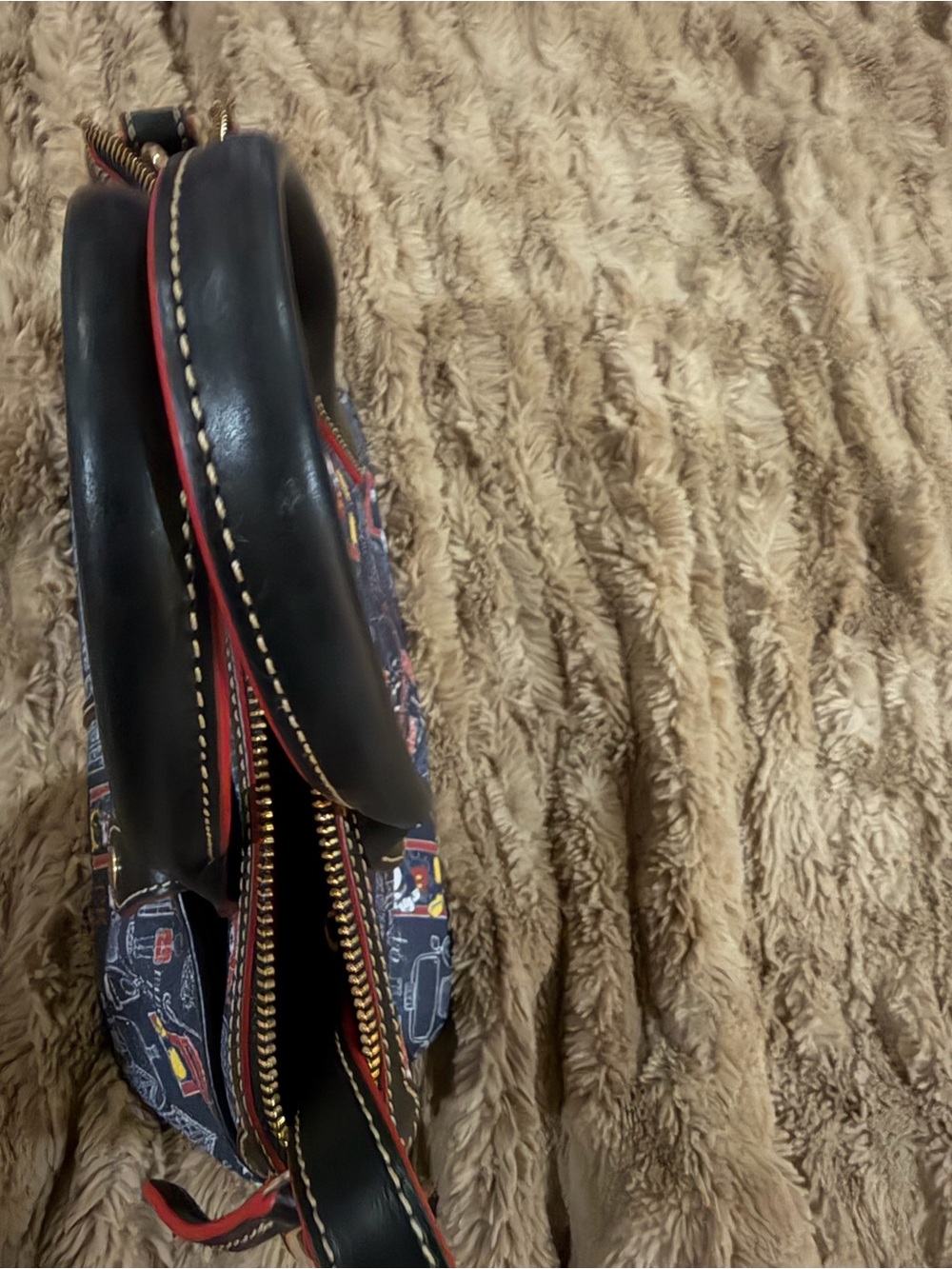 Dooney & Bourke Navy London Print Satchel with Red Accents - Picture 3 of 6